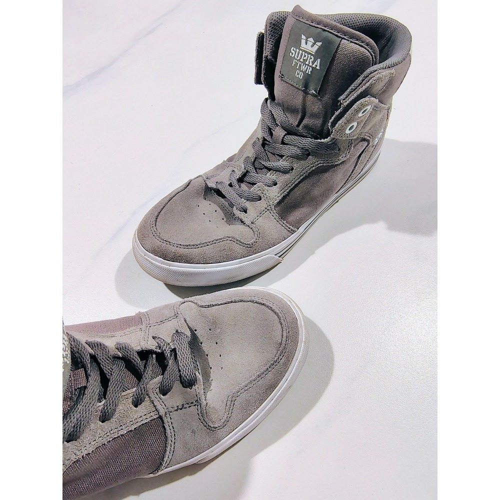 Supra Mens Vaider Skate Shoes Sneakers High Top Gray Suede Canvas 8.5 - Picture 9 of 11